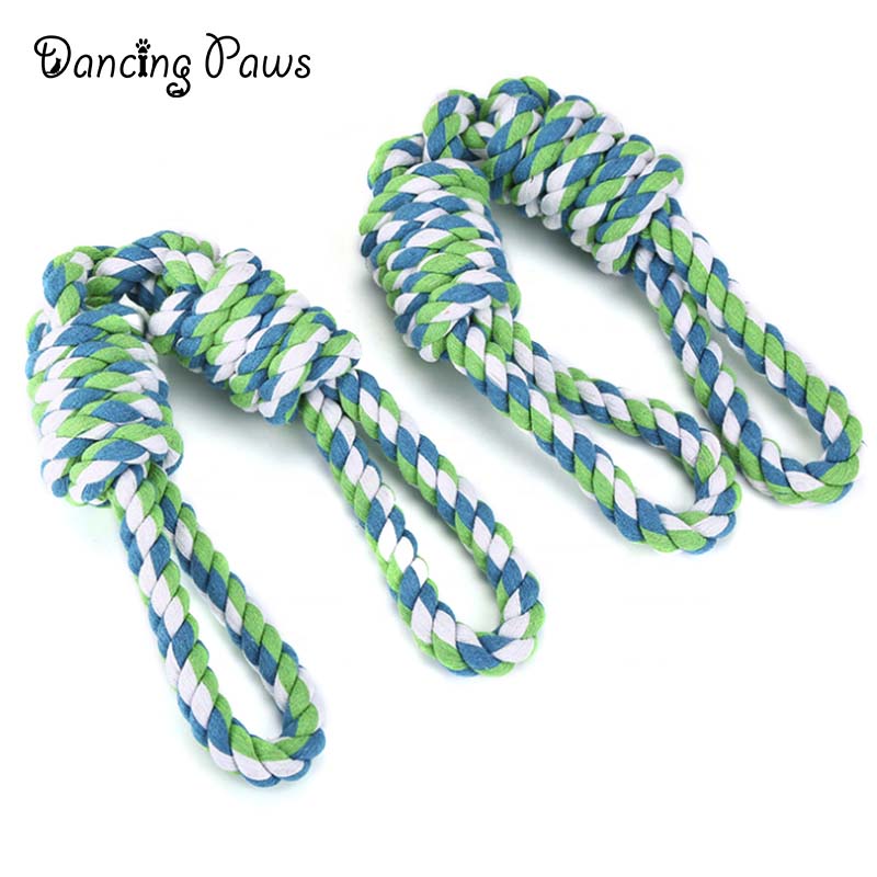 Wholesale stock large dog toy tug of war knot cotton rope toy double handle