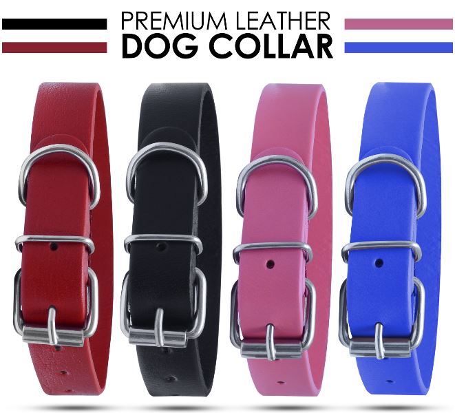 Strong Pure Leather Dog collar Pet Cat Puppy Blue Black Pink Red Four Size