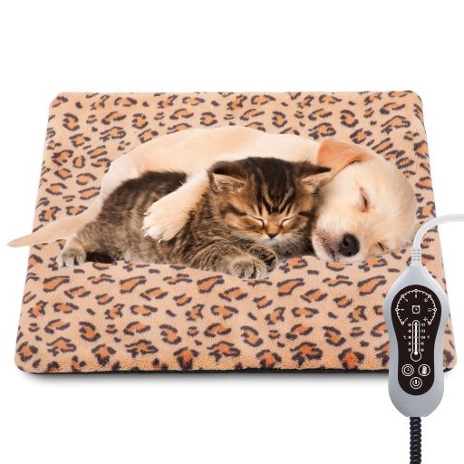 Pet Heating Pad for Dog Cat Temperature Adjustable Heated Cat Mat House Bed Warmer With Timer Chew Resistant Cord Waterproof Heating Blanket for Puppy Kitten